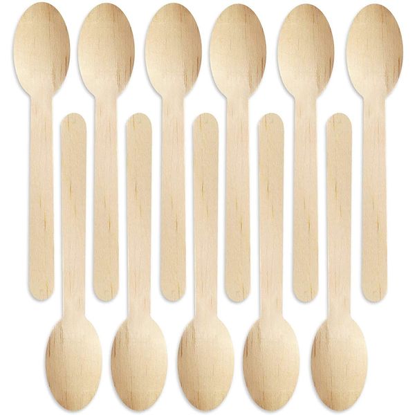 Pack of 100 Disposable Wooden Cutlery Spoons Set Biodegradable Eco Friendly 100% Birch Wood-Sturdy, Christmas, Parties, BBQ, Picnic,s Birthdays, Wedding (100)