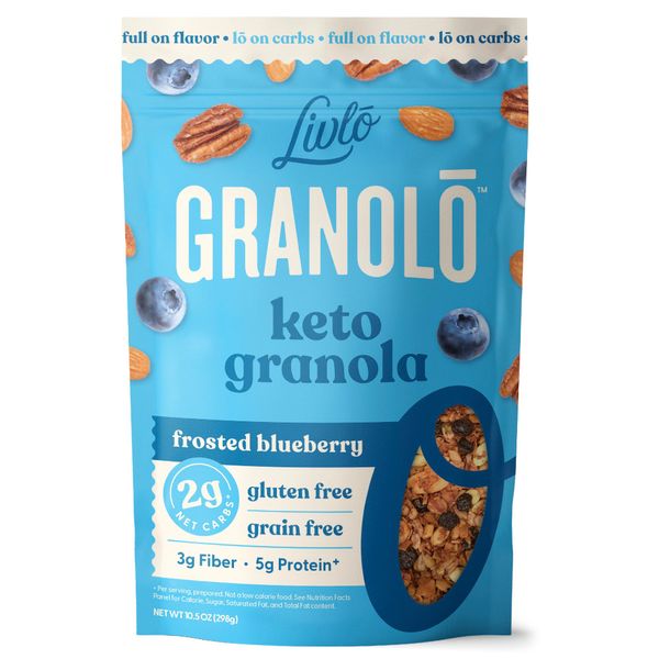 Livlo Keto Nut Granola Cereal - Only 2g Net Carb & Zero Added Sugar - Low Carb, Grain Free & Gluten Free Healthy Snack - Frosted Blueberry, 10.5 oz