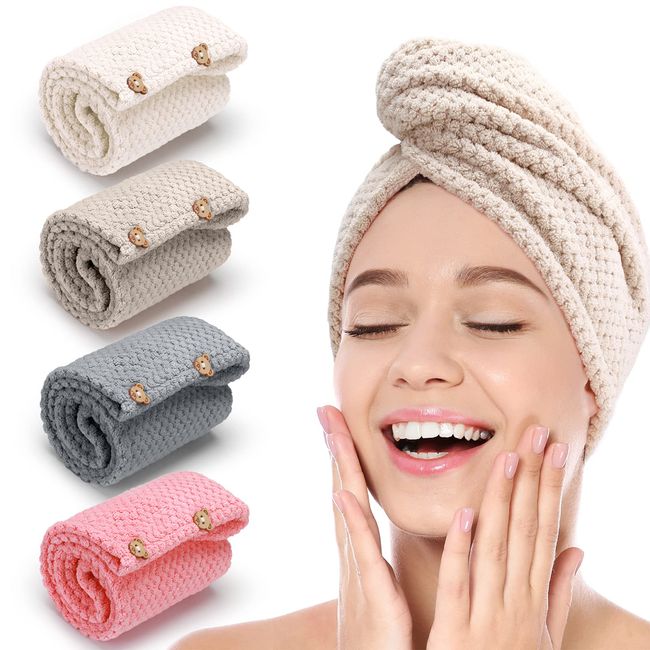 ZUMRUKES 4 Pack Microfiber Hair Towels, Head Towels Wrap for Women Wet Hair, Super Absorbent Hair Drying Towel Wrap for Curly Hair, Anti Frizz Microfiber Towels, Fast Drying Hair Towel Turban