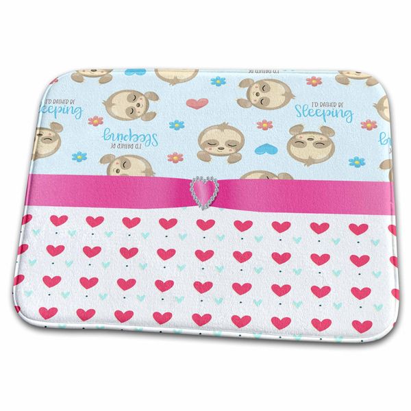 Dish Drying Mat - Cute Sleeping Sloths With Id Rather Be Sleeping With Digital Diamond Designs