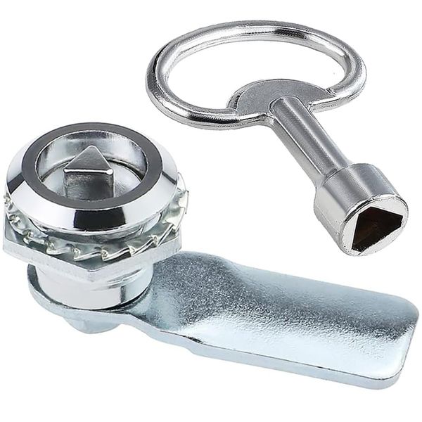 ZiYuya Cabinet Cam Lock With Triangle Socket Key, Meter Box Latch, Wheelie Bin, Electric and Gas Meter Key, Post Box, Mailbox Drawer Furniture Lock (Silver- 1 Pack)