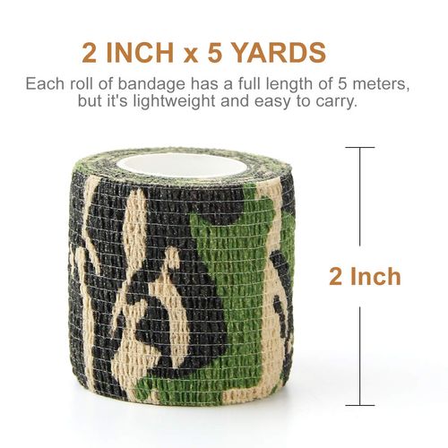 MUEUSS Pet First Aid Tape Waterproof Self Adherent Cohesive Bandage for Dogs Cats Horses Breathable Non-Woven Elastic Sport Camo Tape for Arm Knee Ankle Sprain (6 Rolls, 2" x 5 Yards)