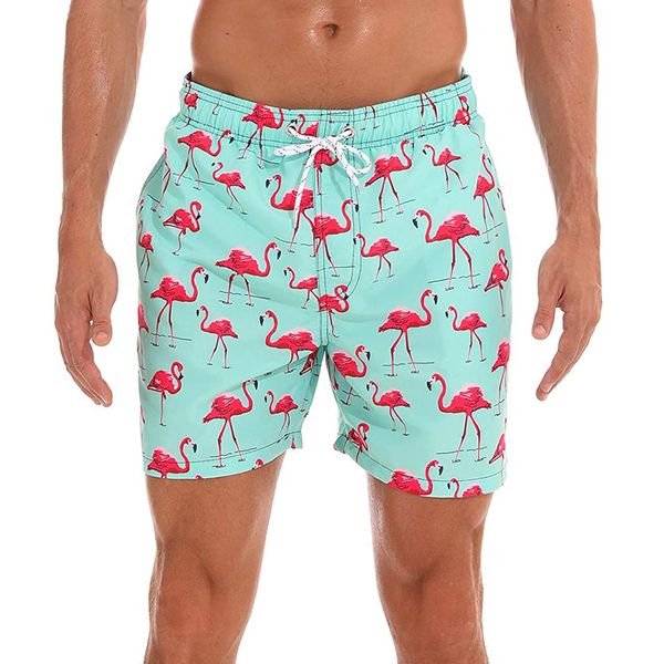 HLVEXH Mens Holiday Swimming Trunks Flamingo Swim Shorts Boardshorts Beachwear Pea Green Retro Board Shorts Bermuda Shorts Hawaiian Shorts L