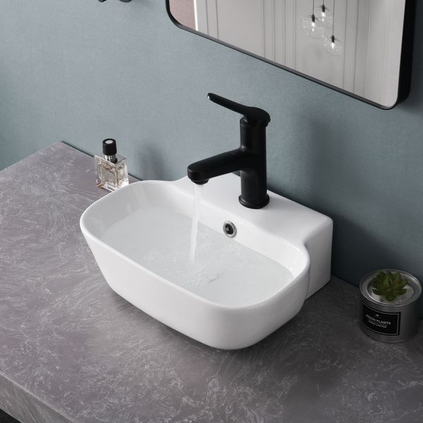 White Wall Mount Sink Bathroom Vessel Sink Above Counter Sink Porcelain Ceramic