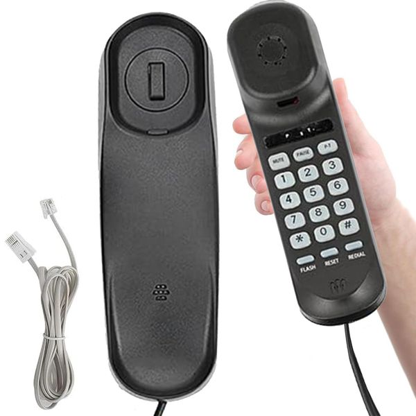 Corded House Phones Landline,Corded Landline Telephone,Wall/Desk Mountable Landline Telephone,Dial Pad on Base unit Home Phone, Last Number Redial,Pause, Flash for Office, Hotel,Home,Bathroom(Black)