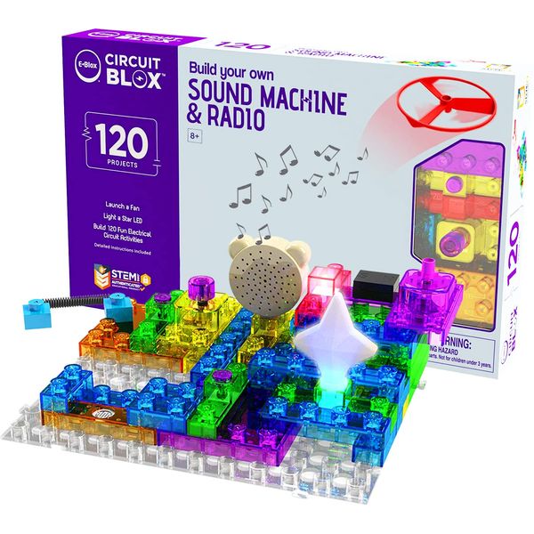 E-Blox Building Blocks STEM Circuit Kit, 120 Projects, Build Your Own Sound Machine & Radio, Build Real Working FM Radio & Listen to Favorite Station, Science, Birthday Gift, Boys, Girls, 8+