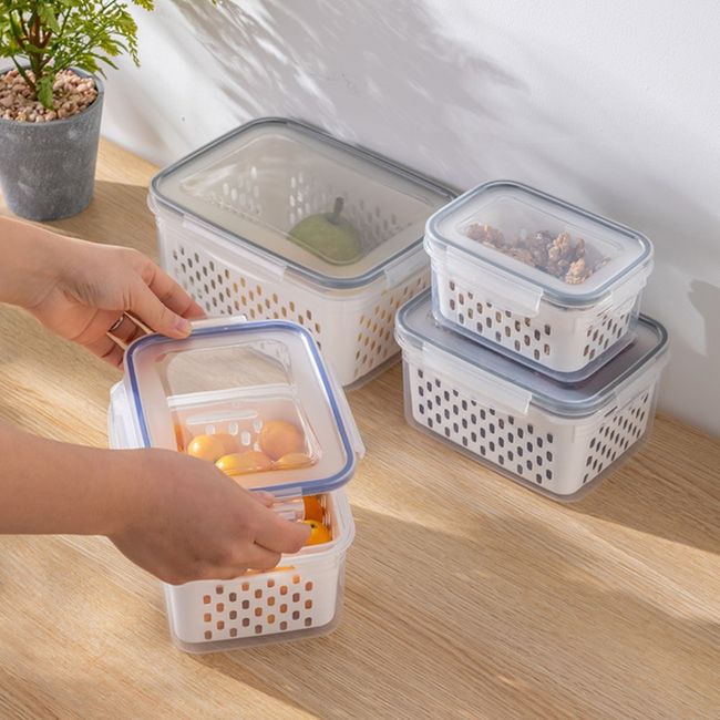 Refrigerator Storage Box Fridge Organizer Fresh Vegetable Fruit Boxes Drain  Basket Storage Containers Pantry Kitchen Organizer