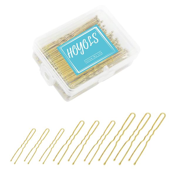 Hoyols U-förmige Haarnadeln, Blond, verschiedene Größen, U-Form, Bobby-Pins, Metall, gebogene, lockige Dutt-Clips, Haarnadel, 150 Stück, Großpackung (Blond)