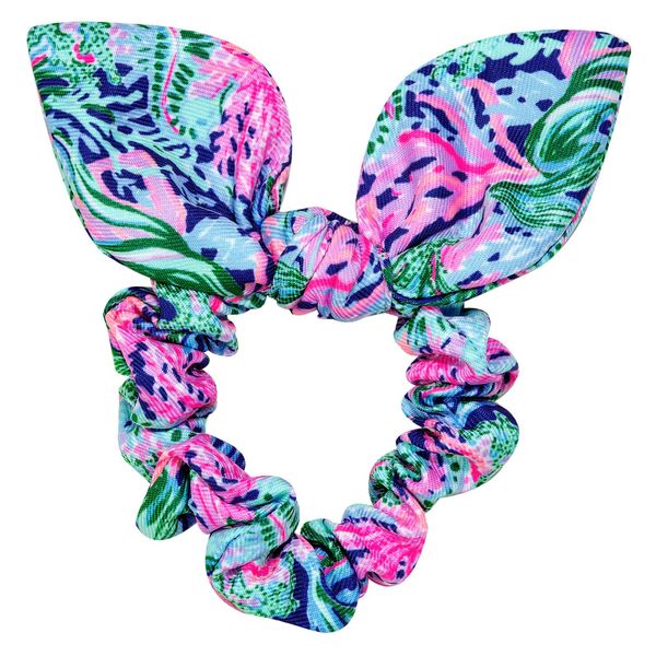 Lilly Pulitzer Blue/Pink/Green Women's Hair Tie Scrunchie with Bow Detail, Bringing Mermaid Back