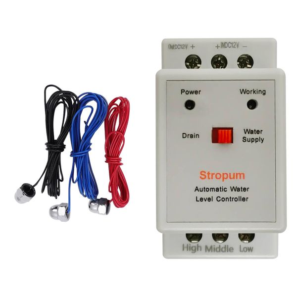 Stropum DC12V Automatic Water Level Controller Liquid Level Sensor Detector Pump Float Switch Control Relay with 6.5ft Detector RL-2