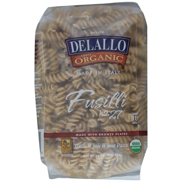 DeLallo Organic Whole Wheat Fusilli #27, 16-Ounce Units (Pack of 16)