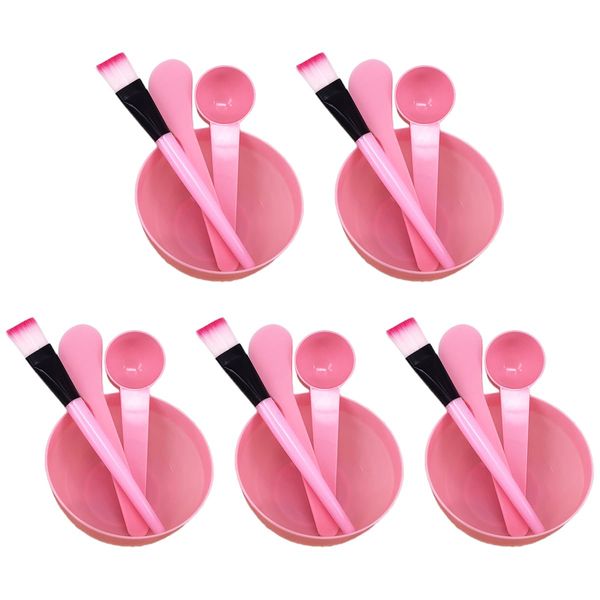 5 Sets Facial Mask Mixing Bowl with Spatula & Measuring Spoon & Brush Facemask Bowl Mud Mask Mixing Bowl DIY Skin Care Mixing Tool Kit for Lady Women Home Beauty Salon Use, Pink