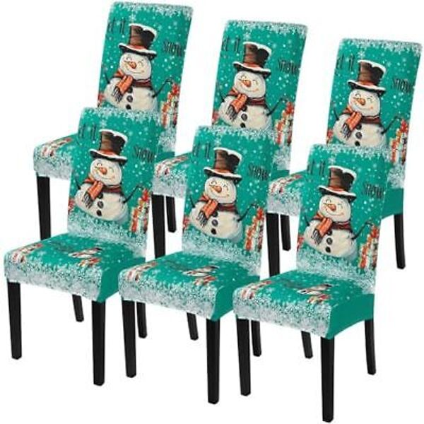 Christmas Dining Chair Covers Set of 6,Xmas 6PCS Green Snowman+snowflake