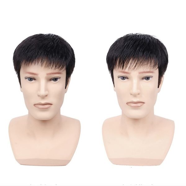 ueexuihao Men's Wig Ultra-thin Top Cover Wig Healthy Heat Resistant Part Wig Top Short Hair Fashion Model and Natural Model Combination True 100% True True Hair Men's Wig (Fashion, 5.5 x 5.5 inches (14 x 14 cm))