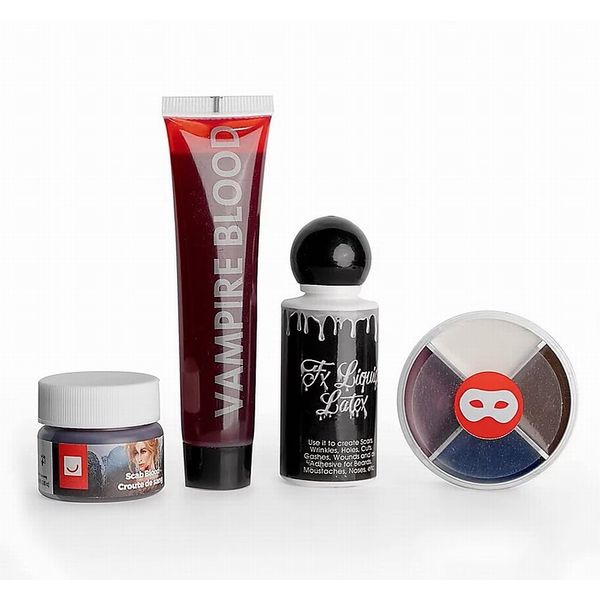 Halloween Horror Make-Up Set - Special Effect 4er Pack - Kunstblut Latexmilch Wundschorf Schminke - Alles in einem