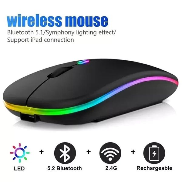 2.4GHz Bluetooth Wireless Optical Mouse USB Rechargeable RGB Office PC Laptop