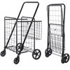 Folding Shopping Cart Swivel Wheels w/Extra Back Basket Laundry Carts Versatile
