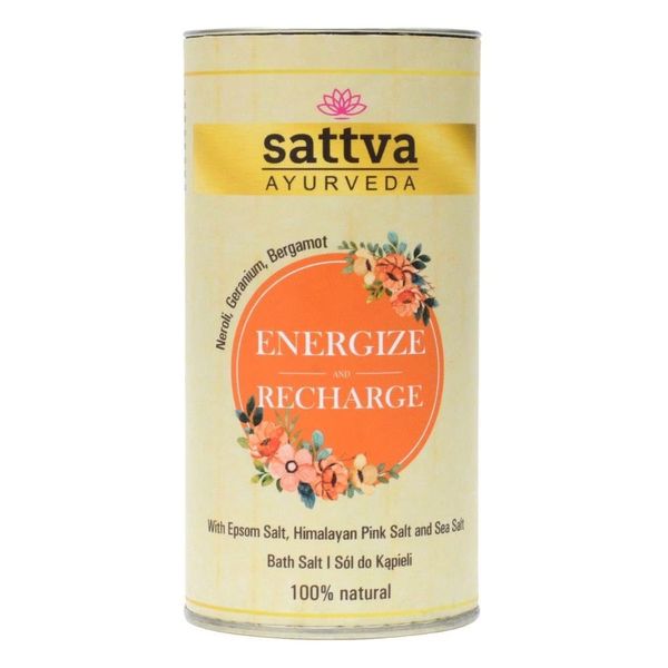 Sattva Badesalz und Fußbad Energize& Recharge Bath Salt- Entspannungsbad mit Bergamotte-Duft- 100% natürliche Badekristalle aus Epsom Salz, Himalaya Salz und Meersalz - für Männer und Frauen - 300g