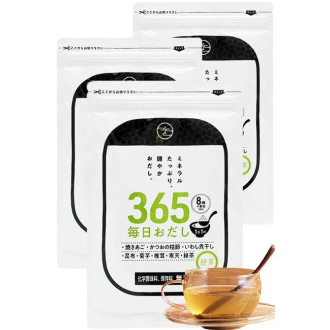 mizunoto Drinkable Soup Stock Powder, 365 Daily Soups, Set of 3 Bags, Green Tea, Made in Japan, 100% Natural, No Additives, Salt Free, Bonito, Boiled Bonito, Kelp, Green Tea, Grilled Chin, Shiitake