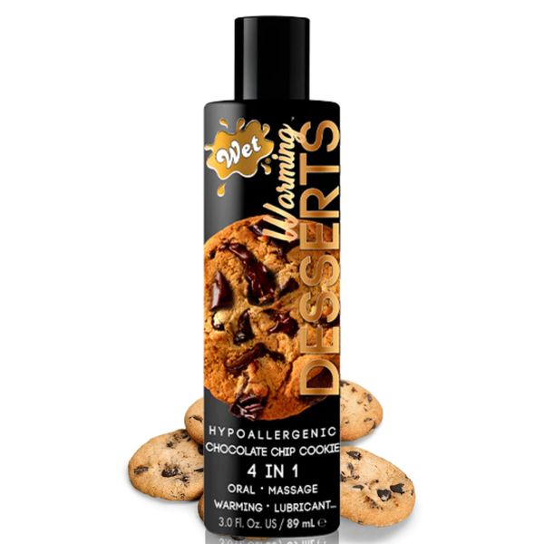 Wet Warming Desserts Baked Gooey Chocolate Chip Cookie Flavored Tasty Lube, Warming Lubricant, 3 Ounce Bottle for Irresistible Warming Sensations