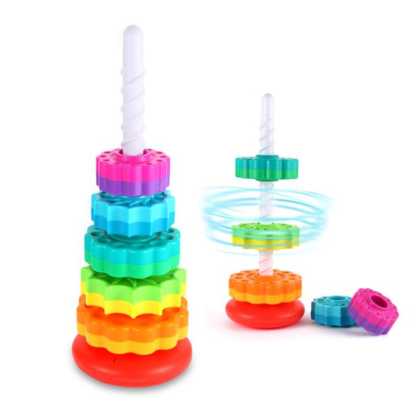 LMTNNB Spinning Stacking Toys - Rainbow Tower, Kids Stackable Spinning Toy, Educational Toy for Toddlers 1-3, Strong ABS Plastic, Color & Shape Recognition, Builds Sensory & Motor Skills