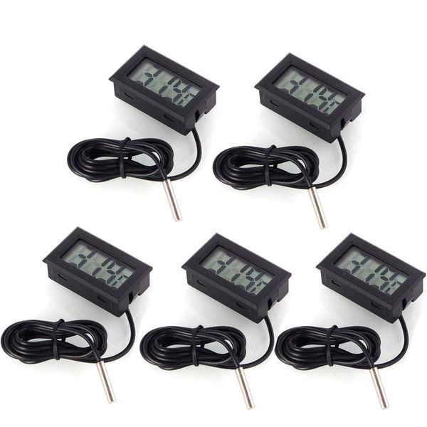 DollaTek 5Pcs Digital LCD Thermometer Temperature Monitor with External Probe For Fridge Freezer Refrigerator Aquarium -Black