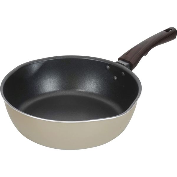 Wahei Freiz RB-2671 Dia-Ecru Large Deep Frying Pan, 10.2 inches (26 cm), Spout Included, Compatible with Induction and Gas Fires, Diamond Coated