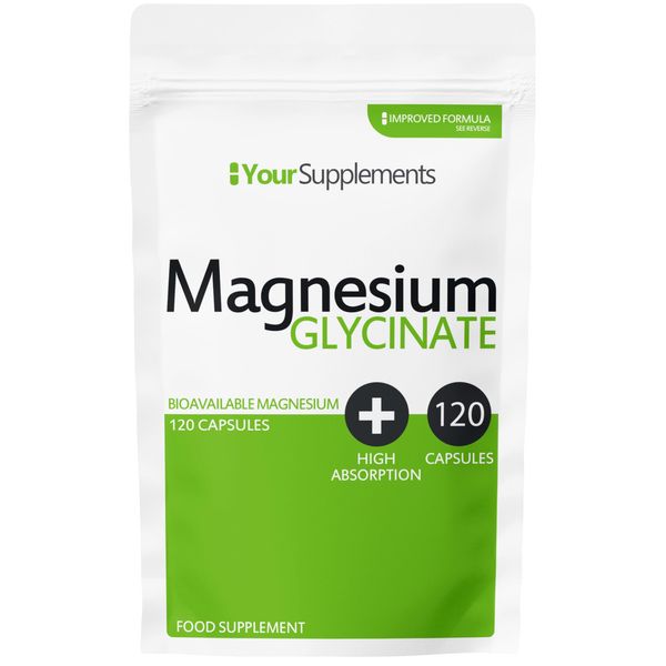 Magnesium Glycinate by Your Supplements | UK Made | True Unblended Bisglycinate | 120 High Absorption Capsules | Suitable for Vegetarians & Vegans