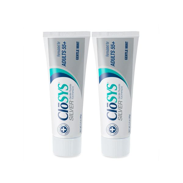 CloSYS Silver Fluoride Toothpaste for Adults 55+, 3.4 Ounce (Pack of 2), Gentle Mint, Travel Size, TSA Compliant, pH Balanced, Enamel Protection, Sulfate Free