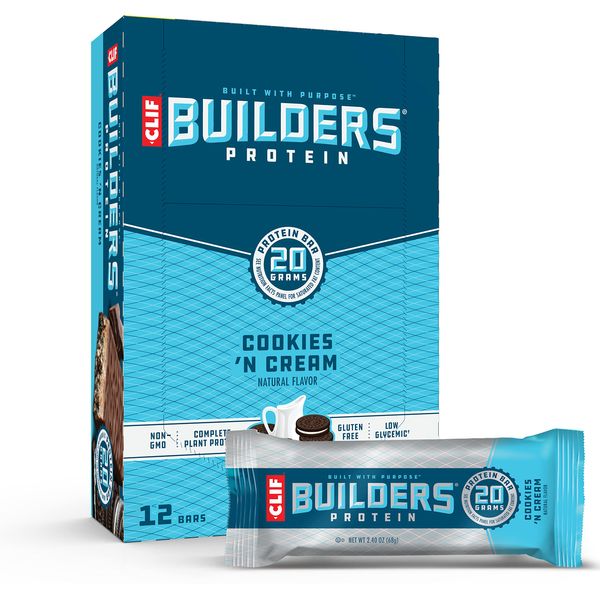 CLIF BUILDERS - Protein Bars - Cookies and Cream - 20g Protein - Gluten Free (2.4 Ounce, 12 Count)