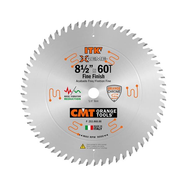 CMT 253.060.08 ITK Industrial Finish Sliding Compound Miter Saw Blade, 8-1/2-Inch x 60 Teeth 1FTG+2ATB Grind with 5/8-Inch Bore