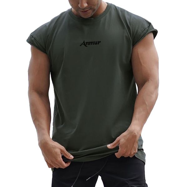 Anmur Men's T-Shirt, Short Sleeve, Training Wear, Sweat Absorbent, Quick Drying, Inner Top, Gym, Muscle Training, Fitness, Loose Fit, gray (dark gray)