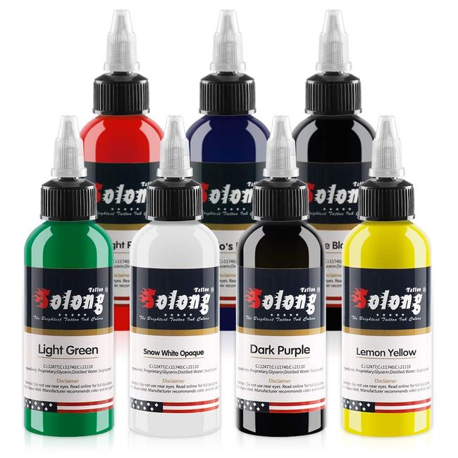 Solong Tattoo Ink Professional Tattoo Ink Set 1 OZ 7 Basic Pigment Kit Colors Original Tattoo Ink Set TI302-30-7W