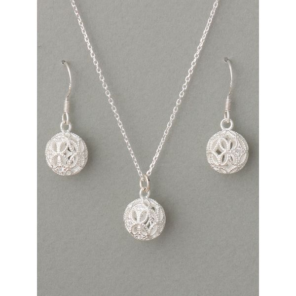 Mesh cubic ball silver necklace + silver earrings jewelry set