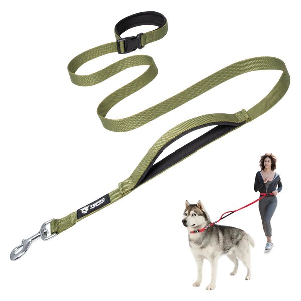 TSPRO Hands Free Dog Leash Adjustable Walking Running Dog Leash with Control Safety Padded Handle and Heavy Duty Clasp for Small Medium Large Dogs(Green)