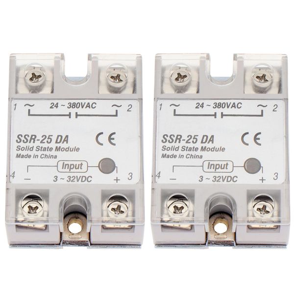 DiGiYes 2Pcs SSR-25 DA 25A DC 3-32V to AC 24-380V Single Phase Solid State Relay