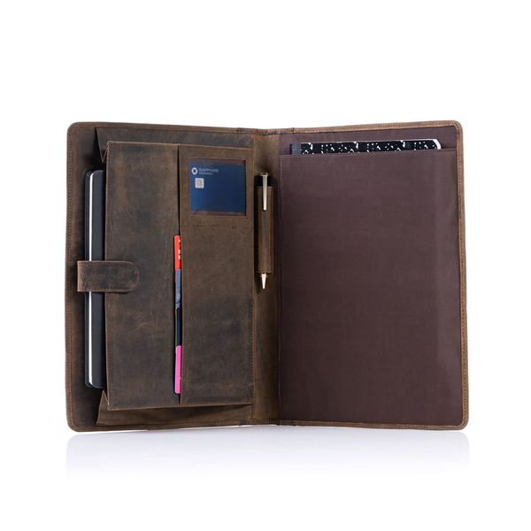 KomalC Leather Business Portfolio with Luxury Pen Folder Personal Organizer, Luxury Full Grain Leather Padfolio, Leather Folder (Buffalo Distressed Tan)