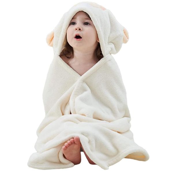 Gneliwm Baby Hooded Bath Towel Swaddle Blanket Bathrobe Ultra Soft Absorbent Coral Velvet Poncho Shower Towel for Newborn Infant Toddler (White Sheep)