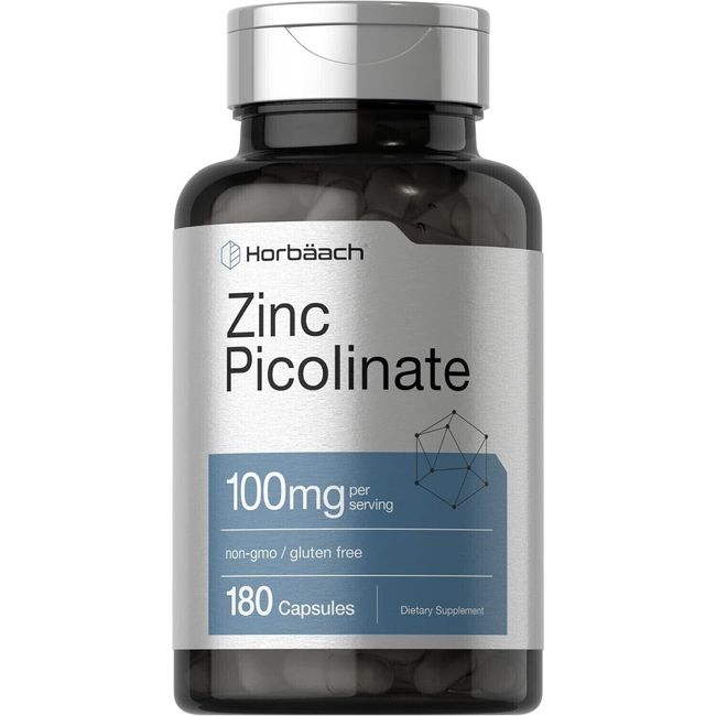 Zinc Picolinate 100Mg |180 Capsules| High Potency|Gluten Free| Zinc Supplement