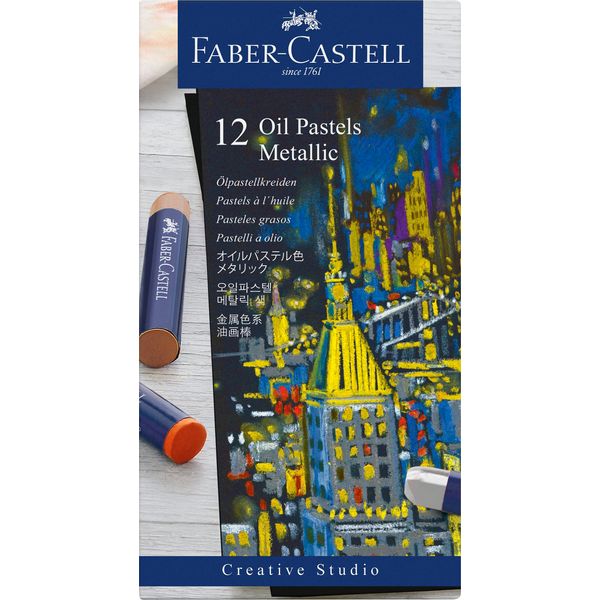 Faber-Castell Creative Studio Oil Pastels, Multicoloured, Cardboard Box Of 12 Metallic, For Art, Craft, Drawing, Sketching, Home, School, University, Colouring