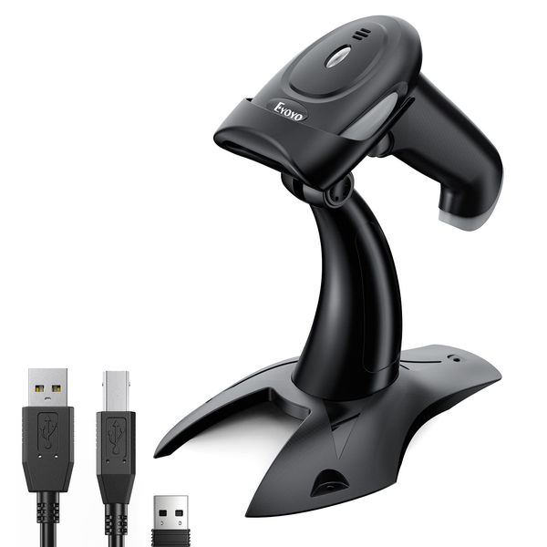 Eyoyo Barcode Reader, Barcode Scanner, Wireless QR Code Reader with Stand, Hands-Free Handheld, Supports Both Wired and Wireless, USB 2.4 GHz Bluetooth Compatible, 1D 2D QR Barcode Reading, High Speed Reading, Japanese Instruction Manual