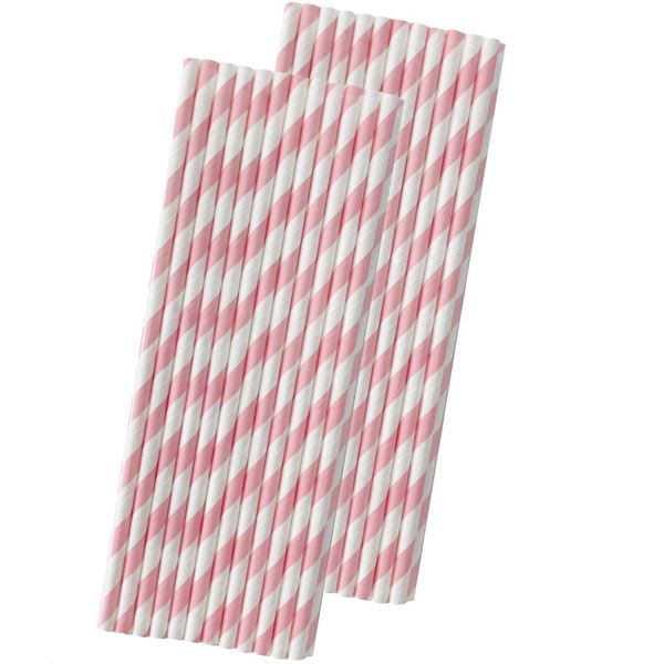 Striped Paper Straws - Valentine Wedding Birthday Party - Light Blush Pink White - 7.75 Inches - Pack of 50- Outside the Box Papers Brand