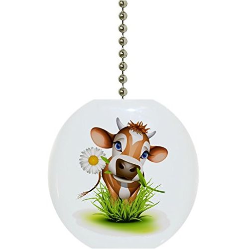 Carolina Hardware and Decor 1945F Cow in Grass Farm Animal Solid Ceramic Fan Pull