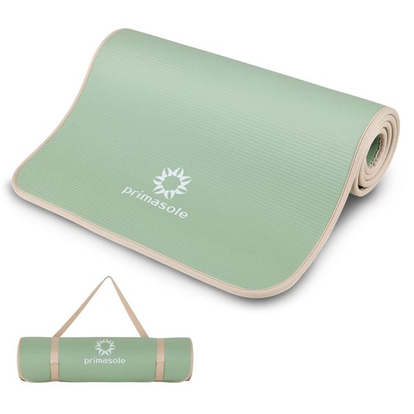 Primasol Yoga Mat, 0.4 inches (10 mm), Edge Guard, Sage Green, Training Mat, Training Mat, Muscle Training, Pilates, Carrying Band Included, Thick, Wide