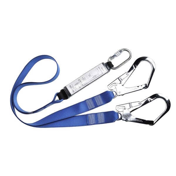 Double Ended Webbing Strap Fall Arrest Lanyard With 2 Scaffolder Hooks & Karabiner
