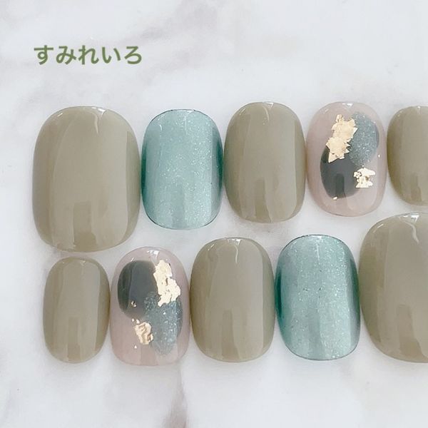 Nail tip false nails bridal nails cute short long design summer nails nail present short nails small nails large nails berry short chibi nails adult nails false nails office nails simple<br> [1757] Moss green nuance painted b/s