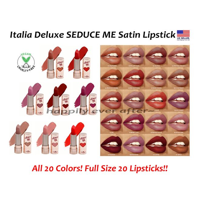 20 PCs Italia Deluxe SEDUCE ME Satin Lipstick Set, Vegan Lipsticks, NEW