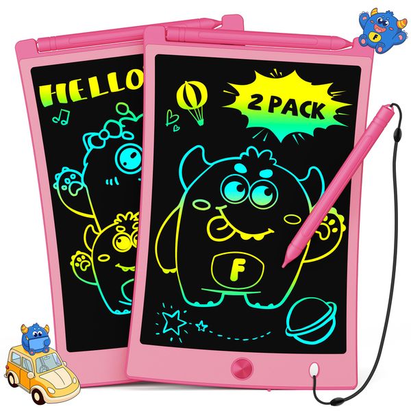 TEKFUN 2 Pack LCD Writing Tablet, 8.5inch Colorful Drawing Tablet for Kids, Erasable Writing Drawing Board with 4 Stylus, Learning Toys Gifts for 3 4 5 6 7 Years Old Boys Girls Toddlers (2*Pink)