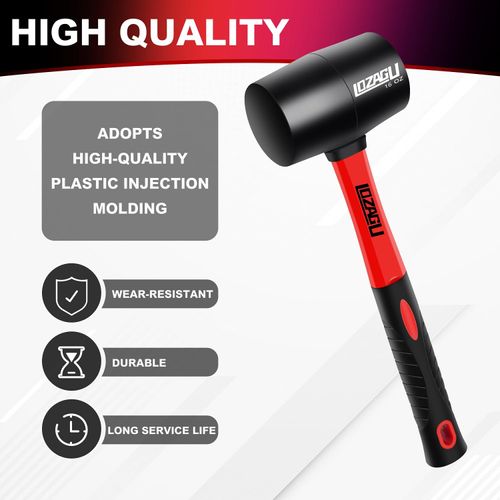 LOZAGU 16oz Rubber Mallet Hammer, Fiberglass Handle, Rubber Mallet for Flooring, Tent Stakes, Woodworking, Camping, Soft Blow Tasks without Damage