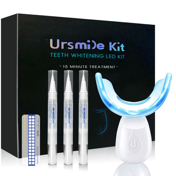 Teeth Whitening Kit, HIYAA 16 LED Teeth Whitening Kit with 3 Teeth Whitening Gel Refill Pens, Color Plate, Tray - Sensitivity Free Teeth Whitener for Home Travel- White